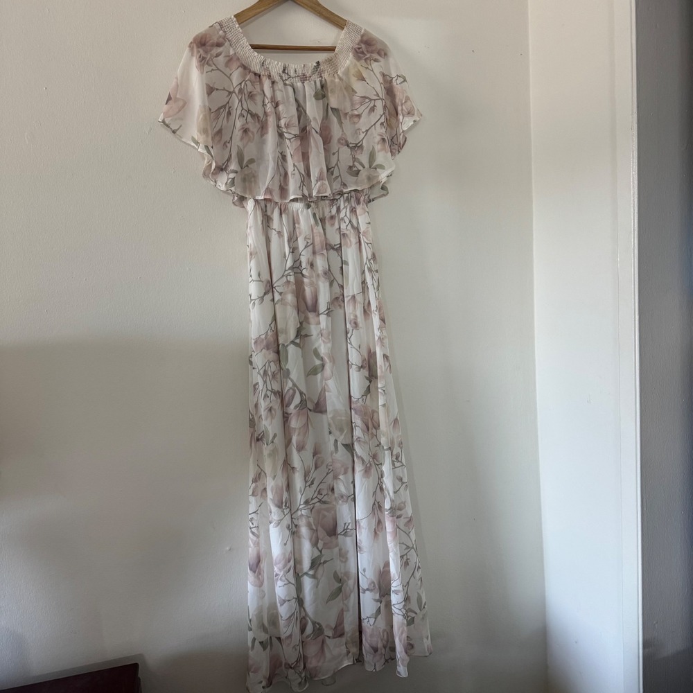 Show Me Your Mumu Floral Maxi Dress Large Off Shoulder Ruffle Garden Party Boho - Picture 4 of 8